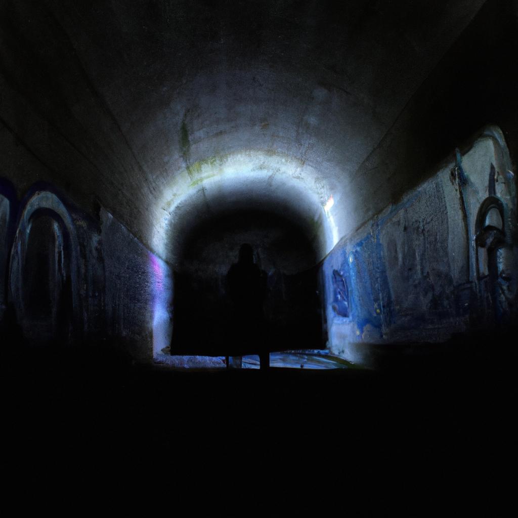 Person exploring dark underground passages